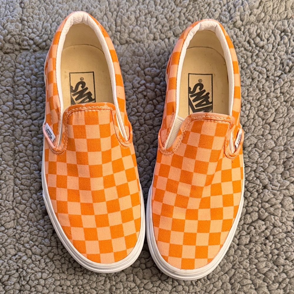 Vans Coral & Orange Checkered Slip-On Sneakers